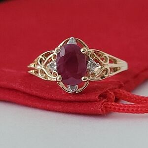 14k Yellow Gold Ruby Diamonds Ring Size 6 Solid Gold! 👌🎁